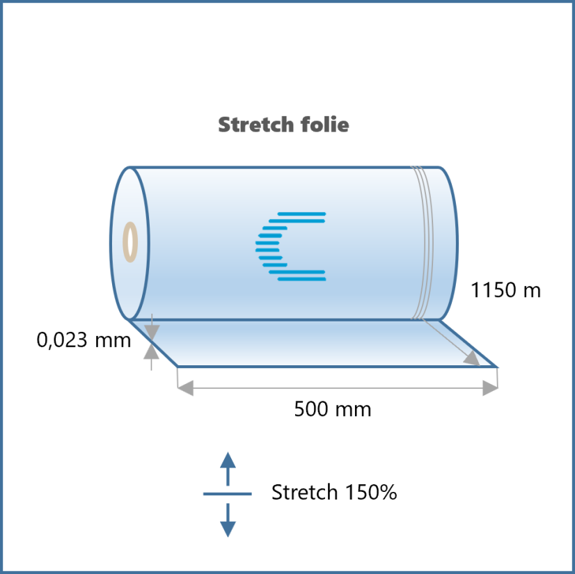 Strojná stretch fólia ČIERNA 14 kg - 150 % - 23 my / 500 mm