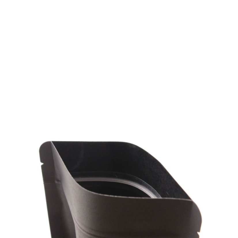 Vrecká Doypack, 1000 ml, KRAFT/PET/PE ČIERNE s okienkom, ZAOBLENÉ ROHY, 100 ks / bal