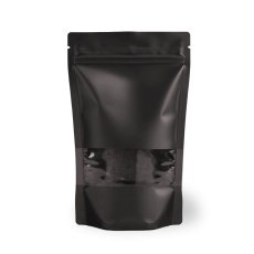 Vrecká Doypack, 1000 ml, KRAFT/PET/PE ČIERNE s okienkom, ZAOBLENÉ ROHY, 100 ks / bal