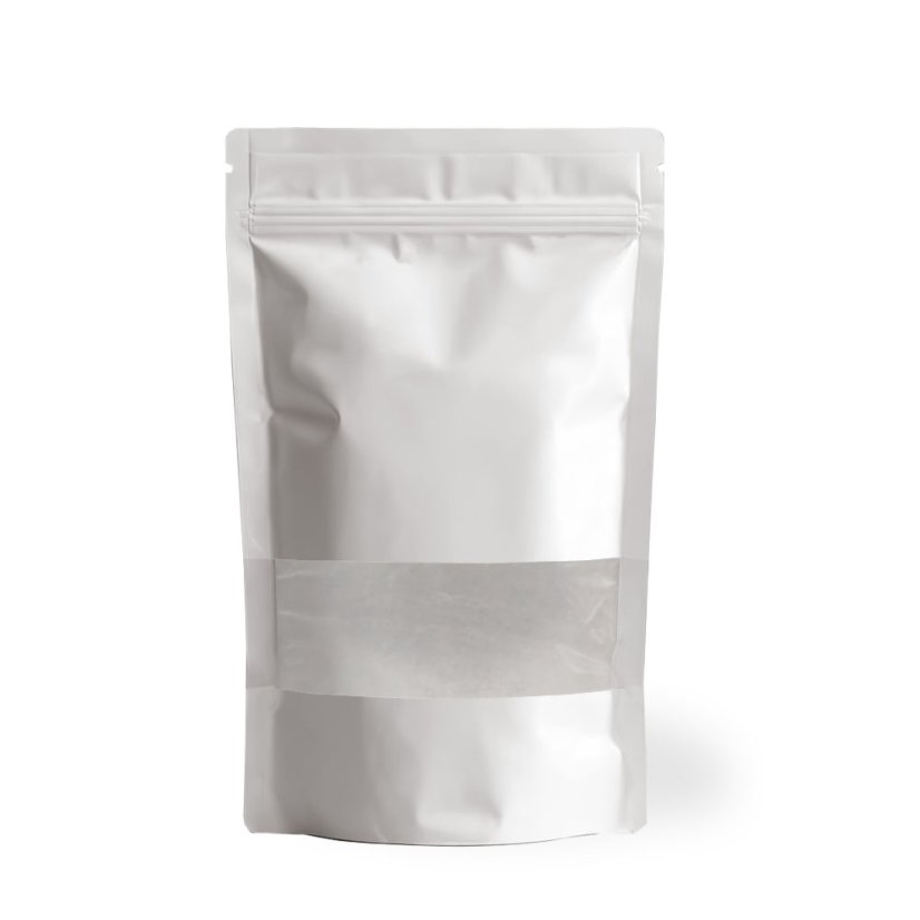 Vrecká Doypack, 250 ml, KRAFT/PET/CPP BIELE s okienkom, ZAOBLENÉ ROHY, 100 ks / bal
