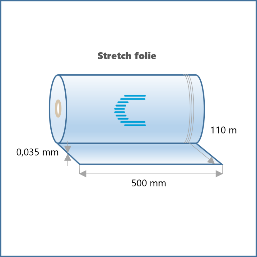 Ruční stretch fólie TRANSPARENT 2 kg EXTRA PEVNÁ - 35 my / 500 mm