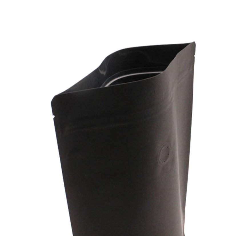 Vrecká Doypack, 500 g, KRAFT/HB-PET/PE, ČIERNE S VENTILOM, 100 ks/bal