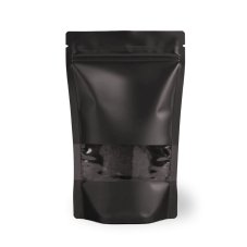 Vrecká Doypack, 250 ml, KRAFT/PET/CPP ČIERNE s okienkom, ZAOBLENÉ ROHY, 100 ks / bal