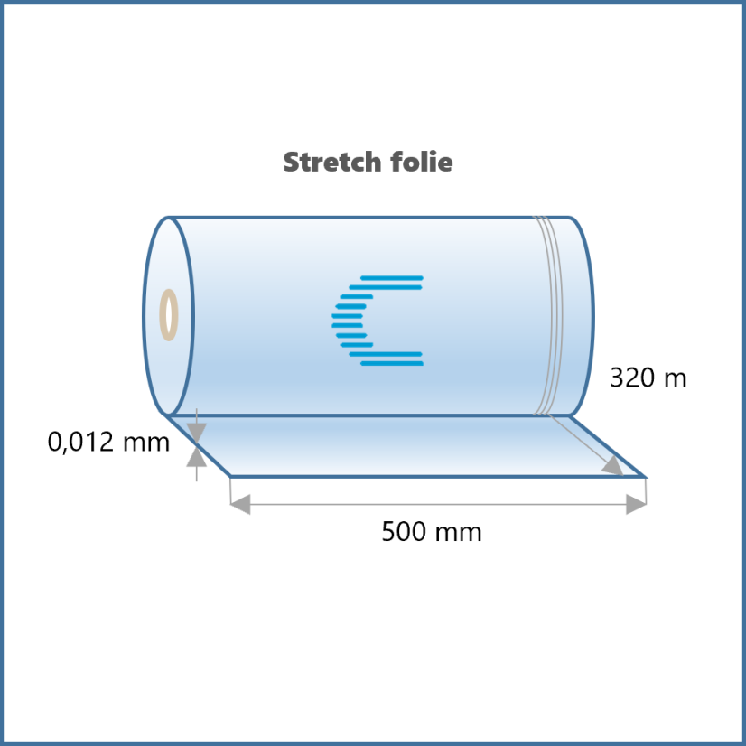 Ruční stretch fólie TRANSPARENT 2 kg EXTRA ÚSPORNÁ - 12 my / 500 mm