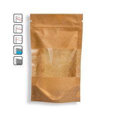 Vrecká Doypack, 500ml, Kraft/PET/PE papier s okienkom, 100 ks / bal