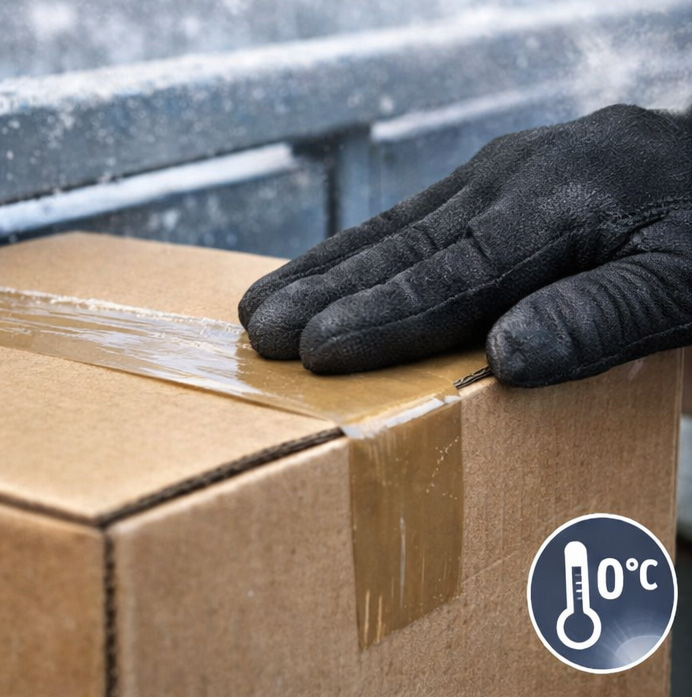 Lepicí páska v zimě – zalepování krabice